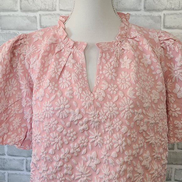 Bibi Boutique Pink Floral Daisy Brocade Blouse Top NEW Lg Cottage Coquette - Picture 2 of 8